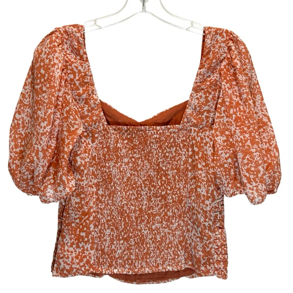 Abercrombie & Fitch Orange White Puff Sleeve Sweetheart Babydoll Top - Medium